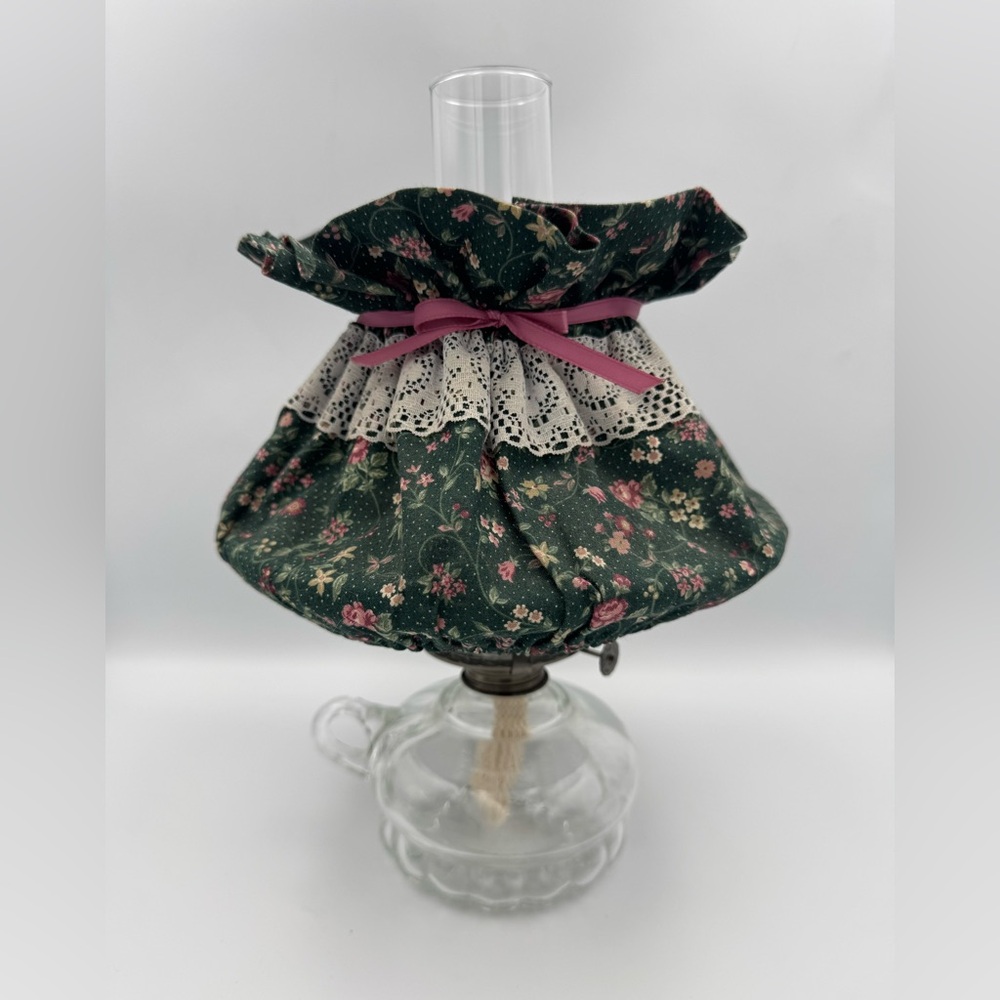 Vintage Oil Lamp Floral Shade Cottagecore Glass Lantern Coquette Decor
